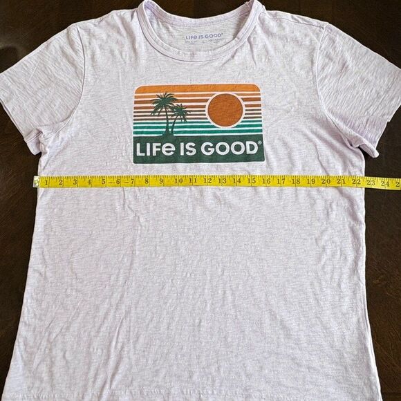 Life is Good Palm Trees Sun Graphic T Shirt Mens Sz L Purple Cotton Summer Beach - Picture 5 of 6